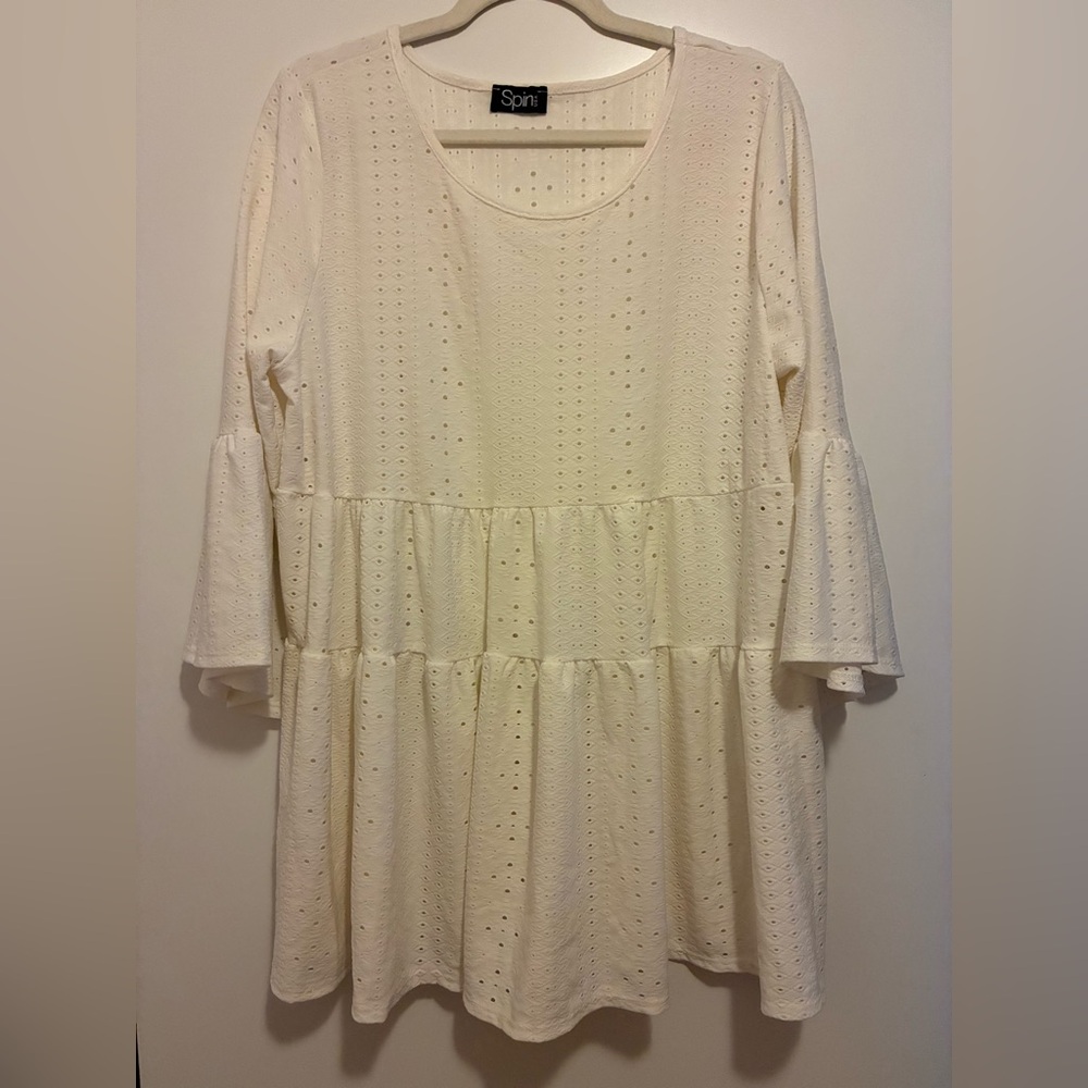 Chic Soul White/Cream Eyelet Babydoll Tunic Top